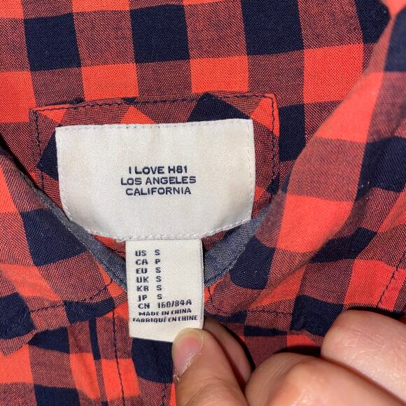 Forever 21 I Love H81 Red Buffalo Check Plaid Button Down Top Women's Size Small - Picture 4 of 5